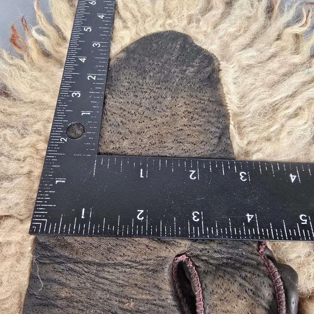Vintage Shaggy Long Hair Sheepskin Leather Winter/Trapper Mittens Brown Tan Fur